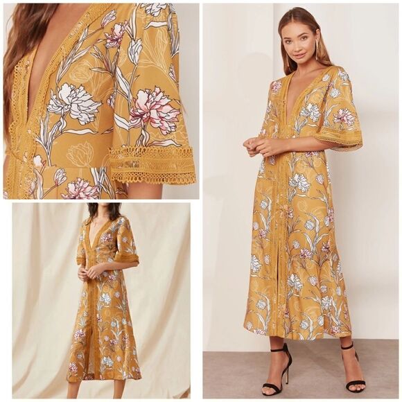 Finders Keepers Floral Lace Midi Dress Size Small - Picture 5 of 13